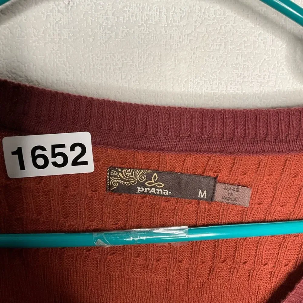 Prana WOMENS Medium Rust Organic Cotton Crew Neck Cable Knit Sweater Sustainable